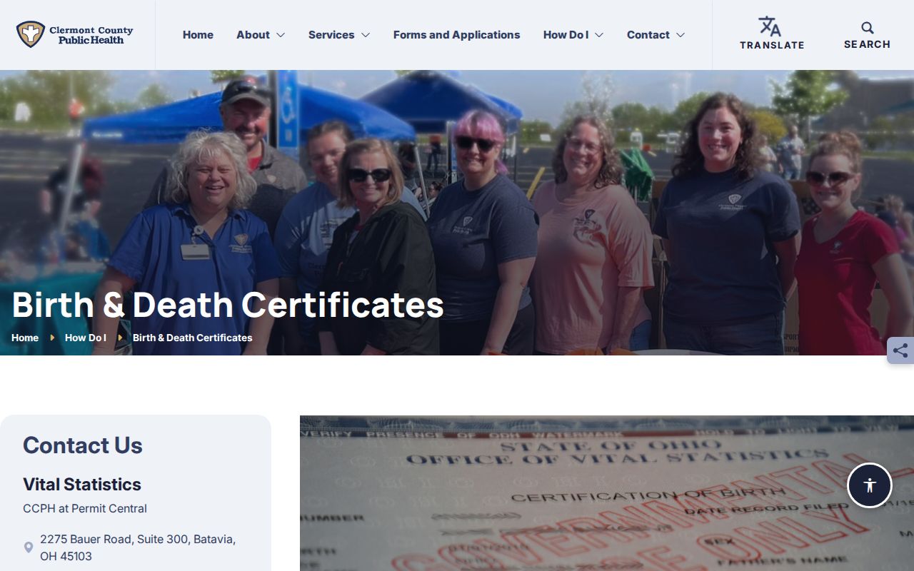 Batavia Township residents directory Clermont birth and death certificate service