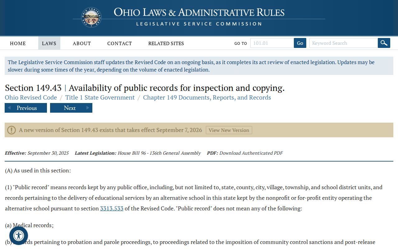 Batavia Township residents directory Ohio Revised Code public records statute