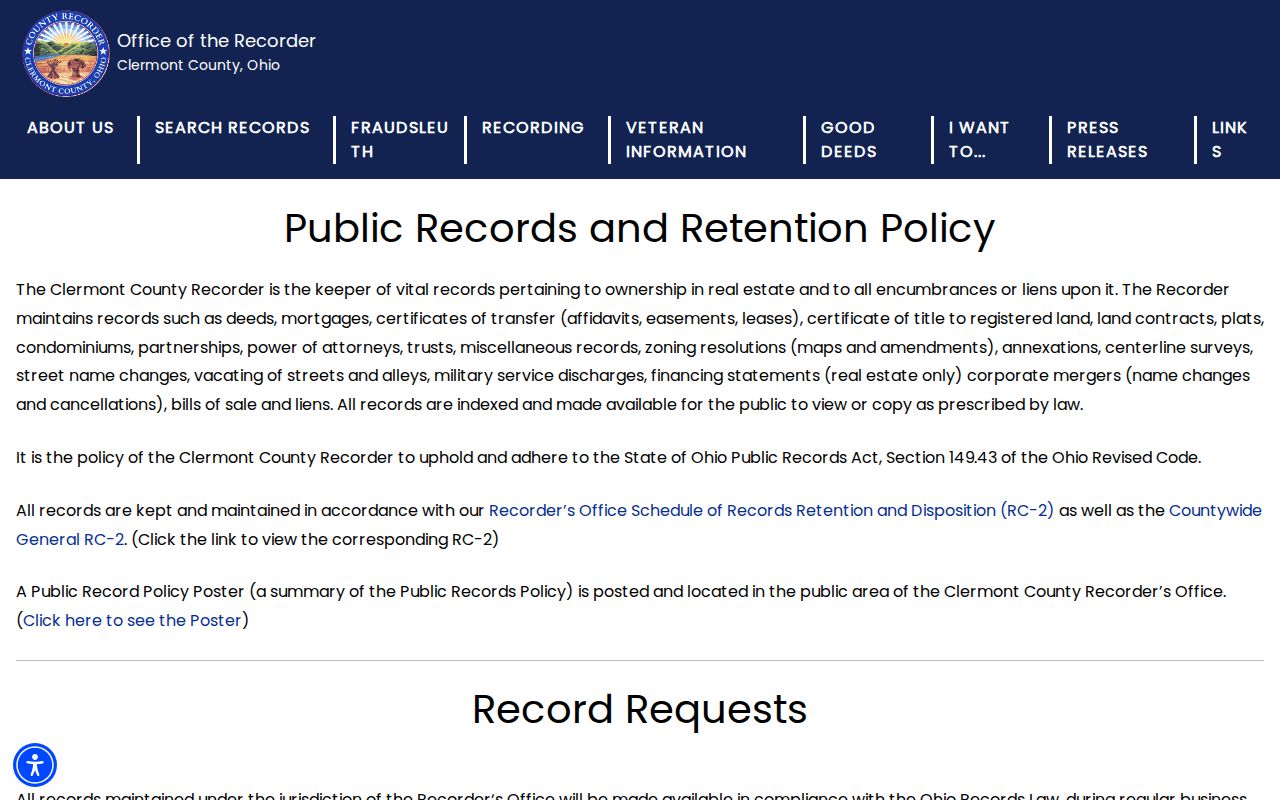 Batavia Township previous residents Recorder public records policy