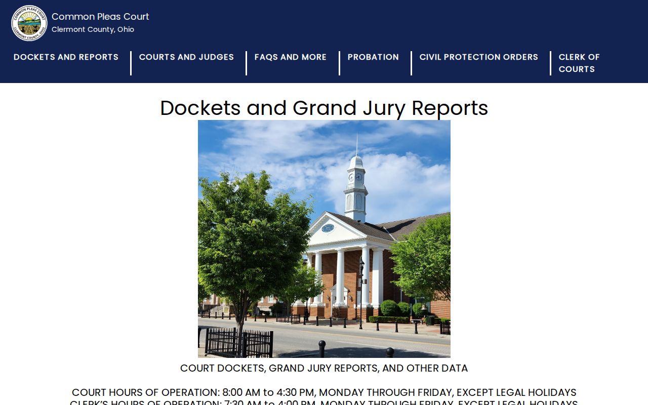Batavia Township resident lookup Common Pleas dockets and data screen