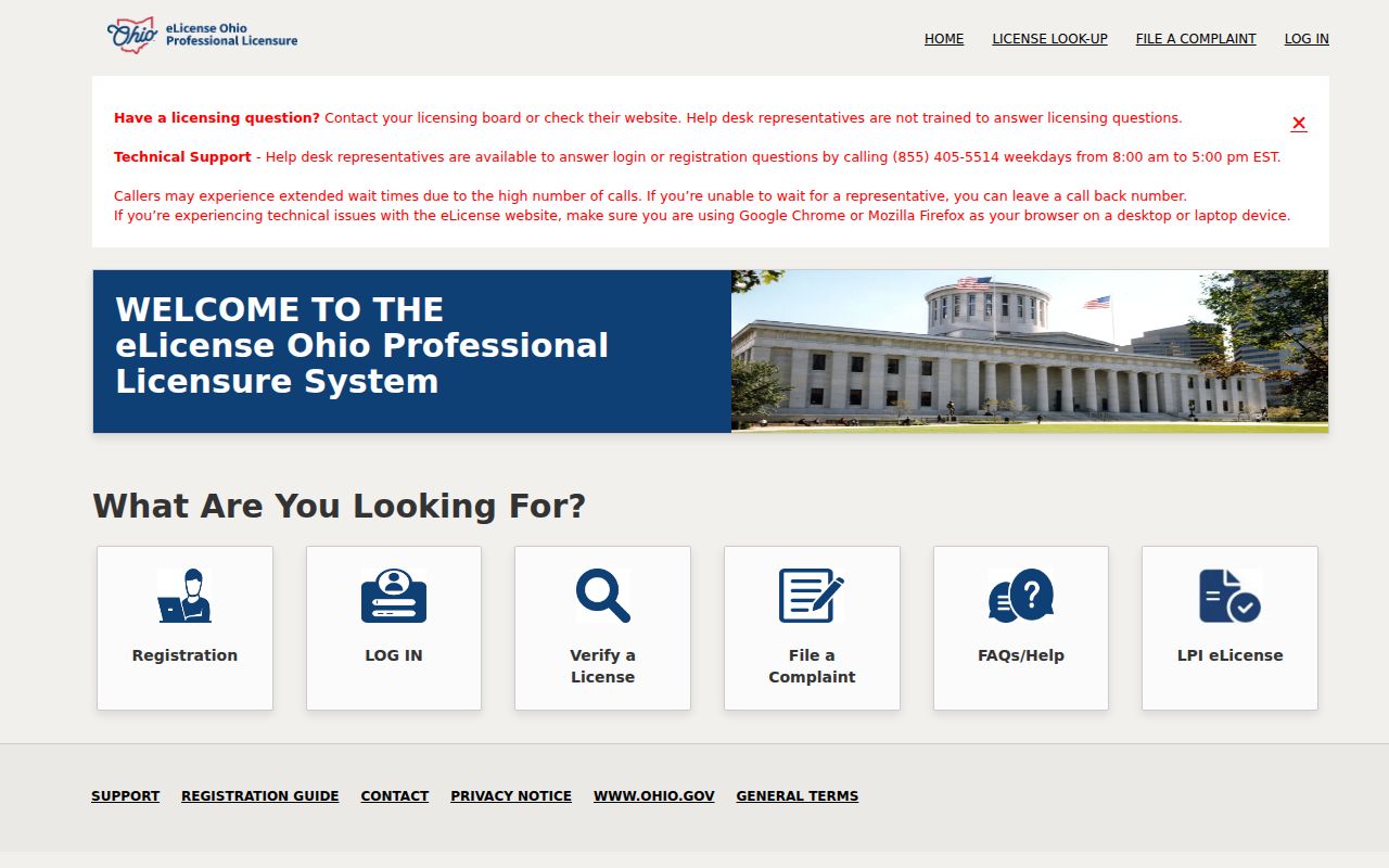 Batavia Township resident lookup Ohio eLicense verification screen