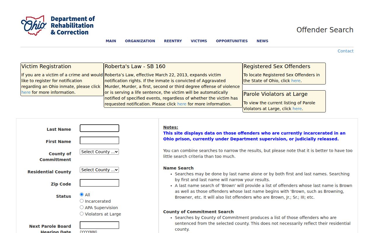 Batavia Township resident lookup Ohio offender search screen