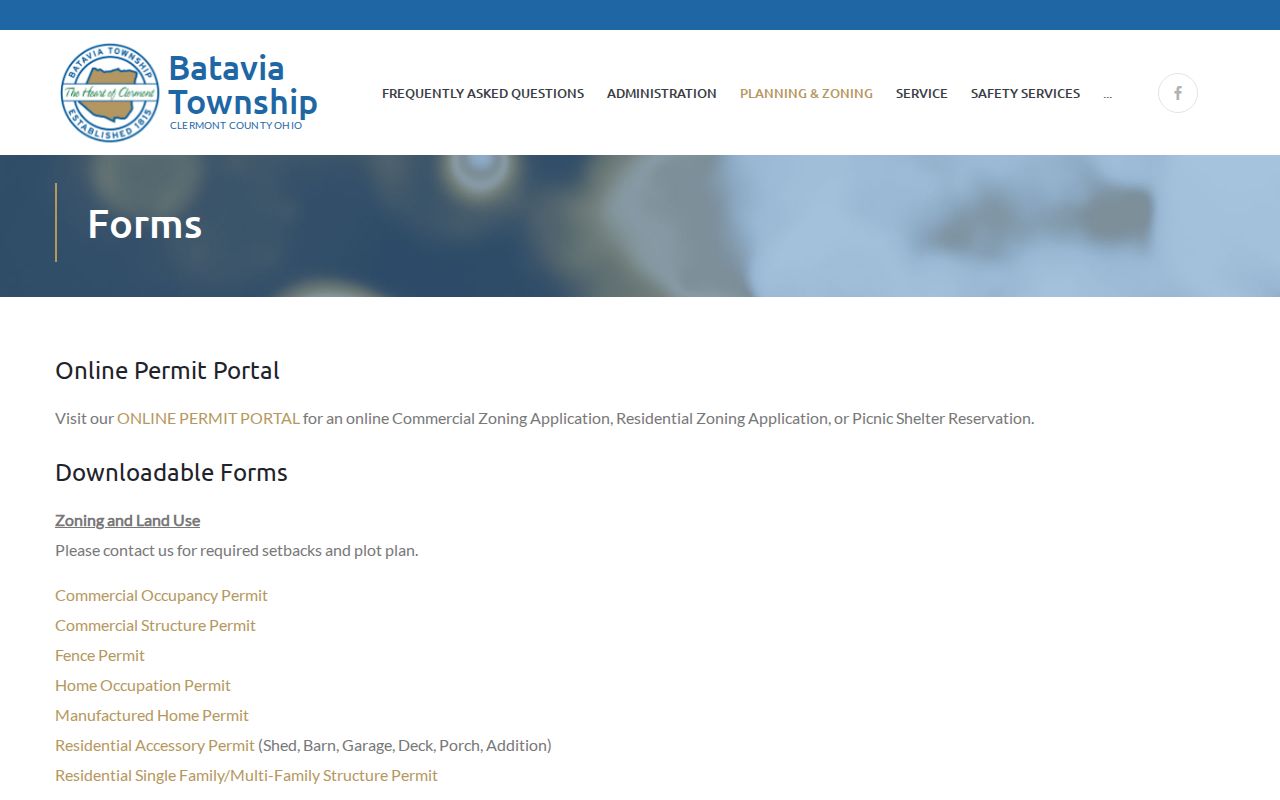 Batavia Township street directory zoning permit forms